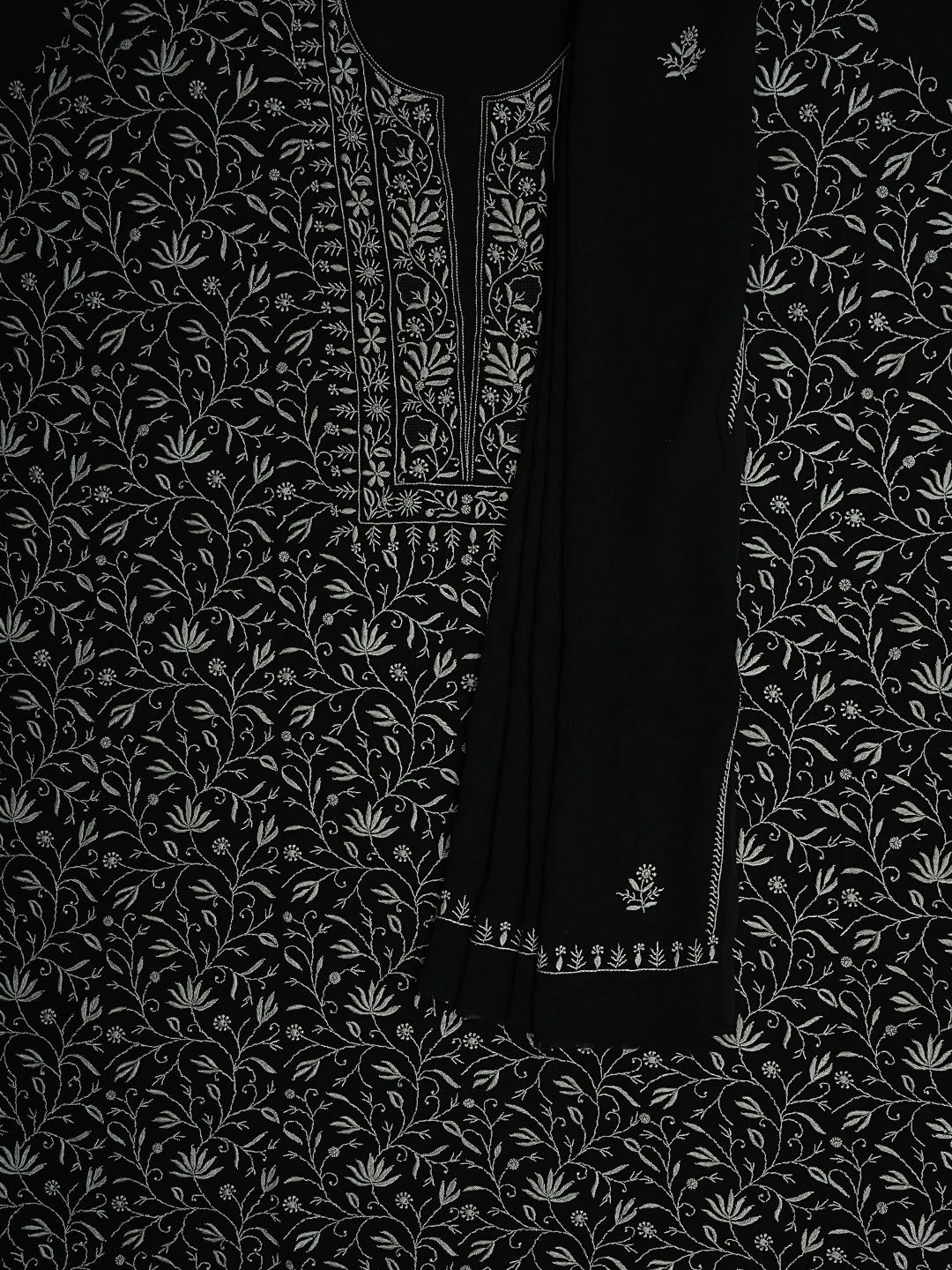 Ada Hand Embroidere Black Viscose Georgette Lucknowi Chikankari Unstitched Kurta Dupatta Set 01A865539