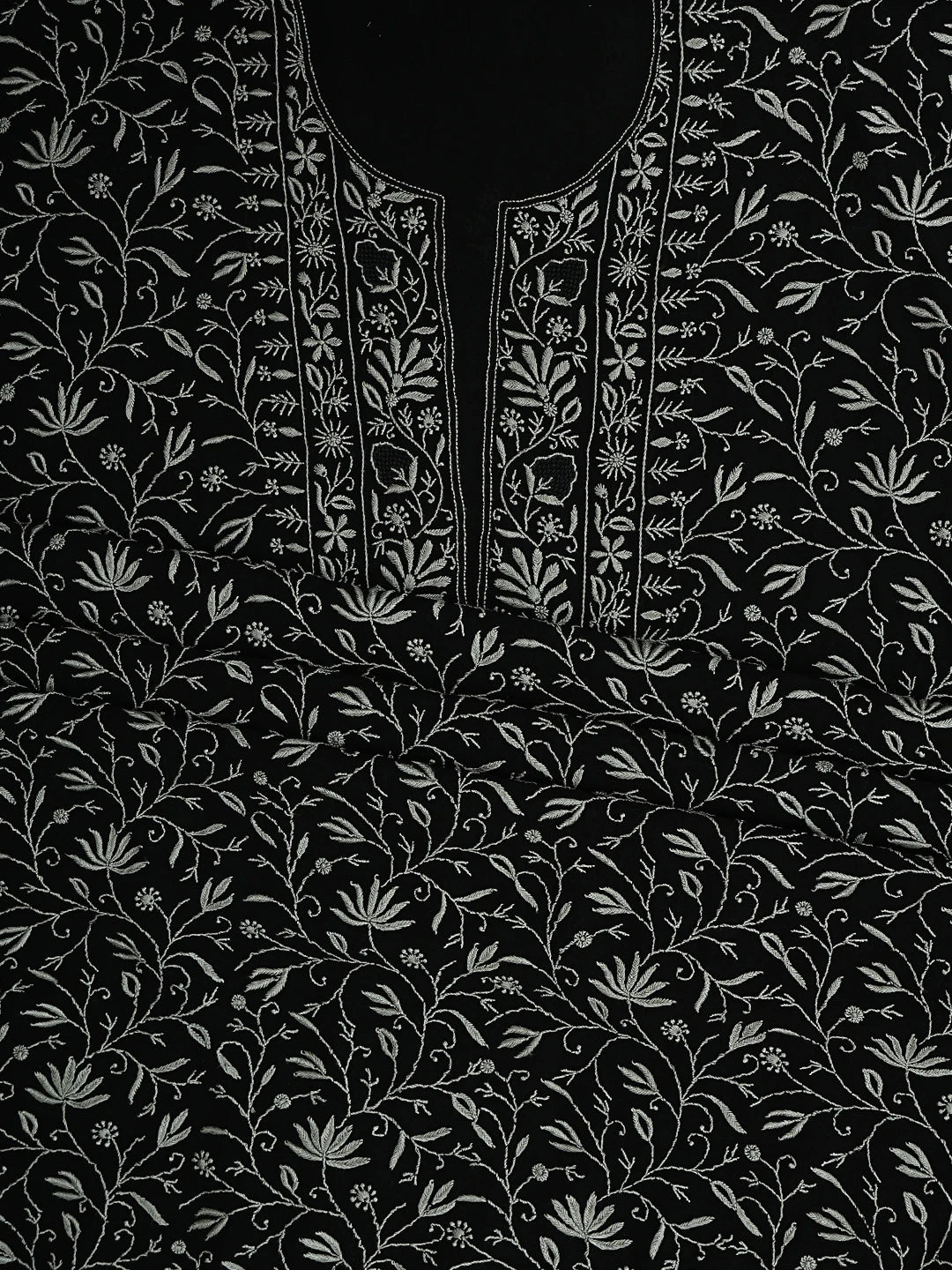 Ada Hand Embroidere Black Viscose Georgette Lucknowi Chikankari Unstitched Kurta Dupatta Set 01A865539