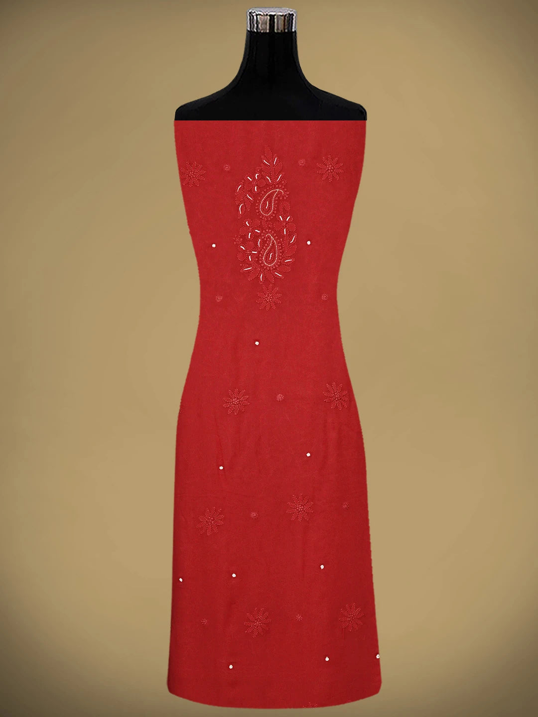 Ada Hand Embroidered Strawberry Red Viscose Georgette Lucknowi Chikankari Unstitched Kurta Dupatta Set With Zari Work 01A893626