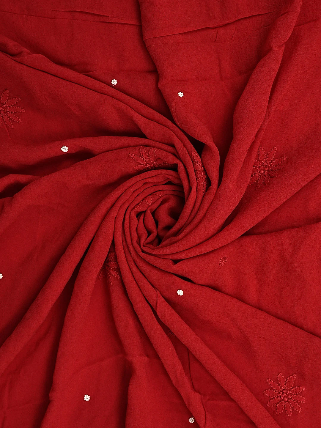 Ada Hand Embroidered Strawberry Red Viscose Georgette Lucknowi Chikankari Unstitched Kurta Dupatta Set With Zari Work 01A893626