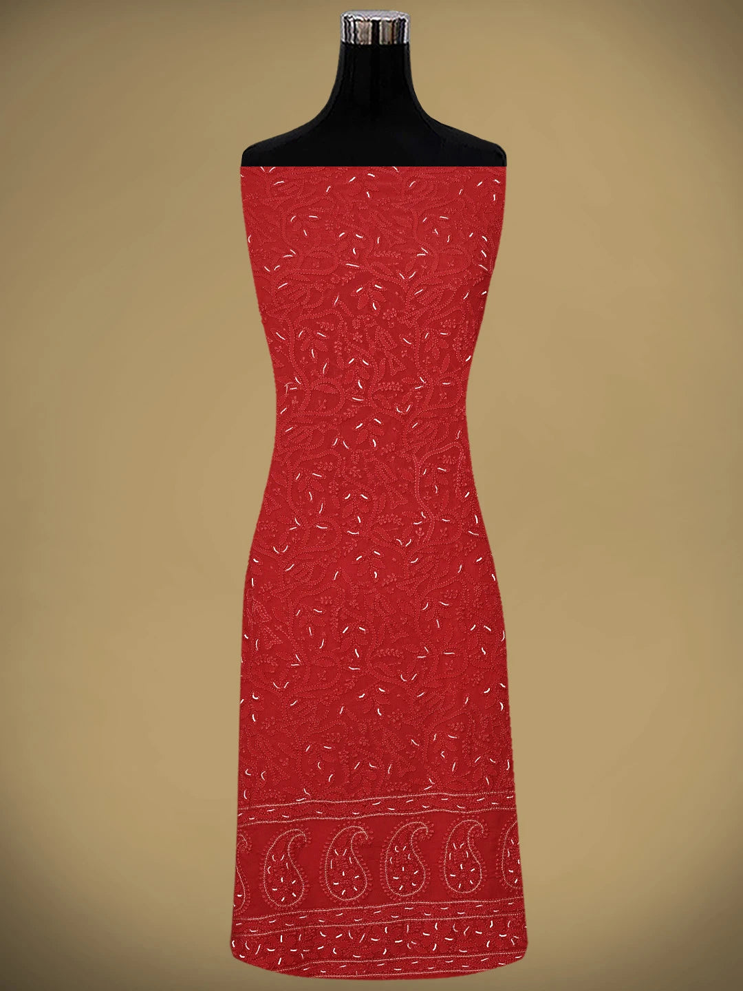 Ada Hand Embroidered Strawberry Red Viscose Georgette Lucknowi Chikankari Unstitched Kurta Dupatta Set With Zari Work 01A893626