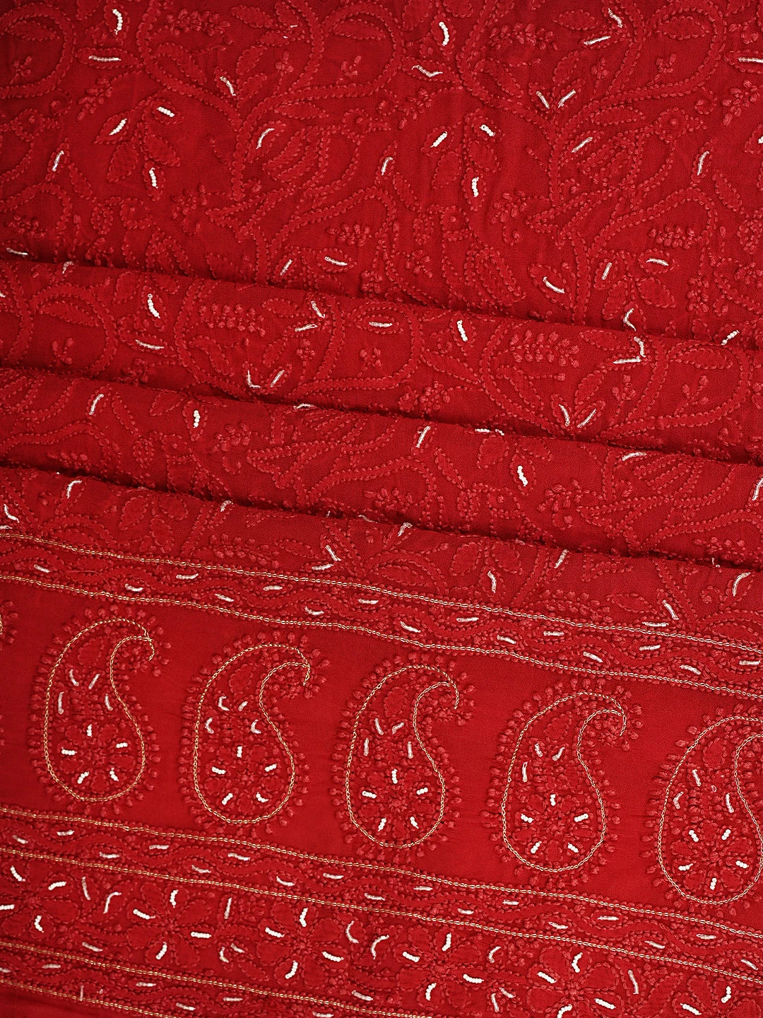 Ada Hand Embroidered Strawberry Red Viscose Georgette Lucknowi Chikankari Unstitched Kurta Dupatta Set With Zari Work 01A893626