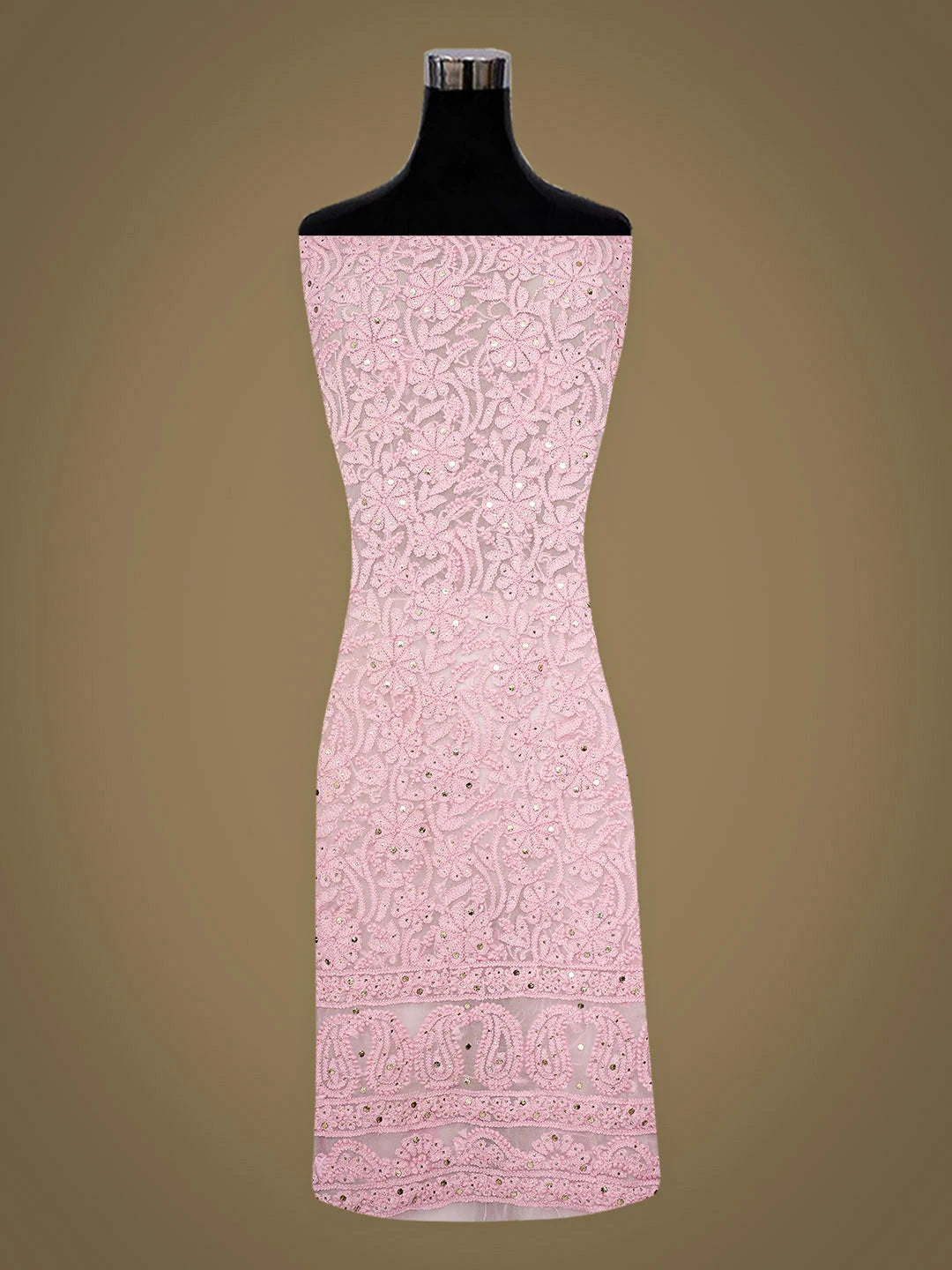 Ada Hand Embroidered Pink Georgette Lucknowi Chikankari Unstitched Kurta 01A779345