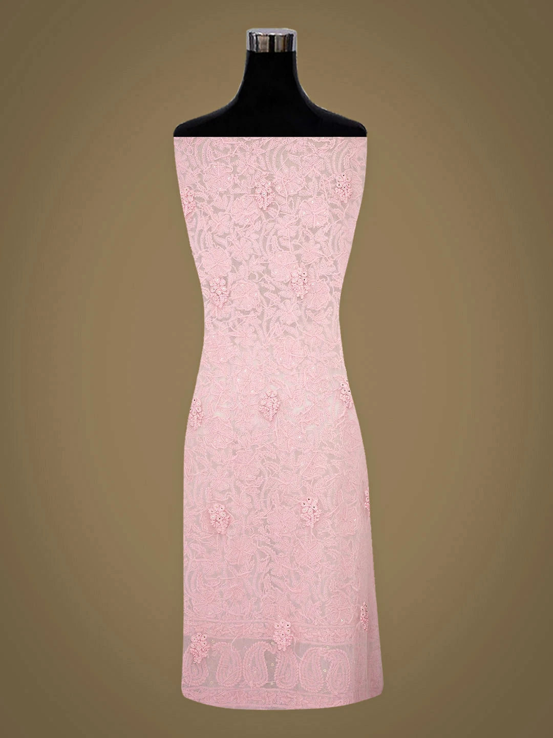 Ada Hand Embroidered Pink Georgette Lucknowi Chikankari Unstitched Kurta 01A779345