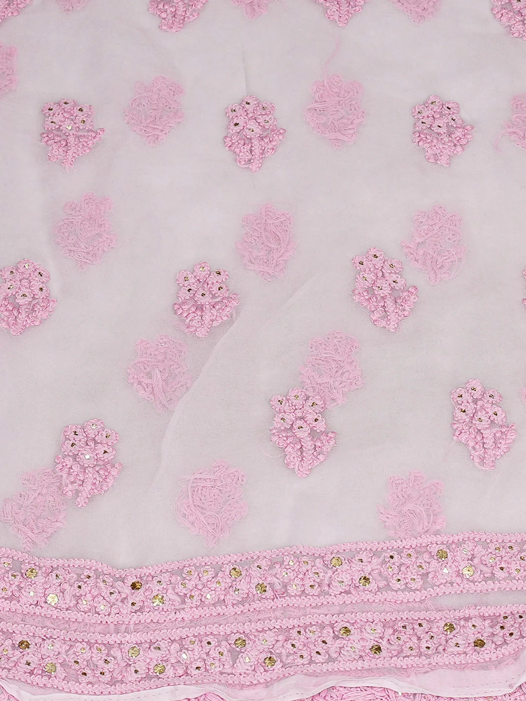 Ada Hand Embroidered Pink Georgette Lucknowi Chikankari Unstitched Kurta 01A779345