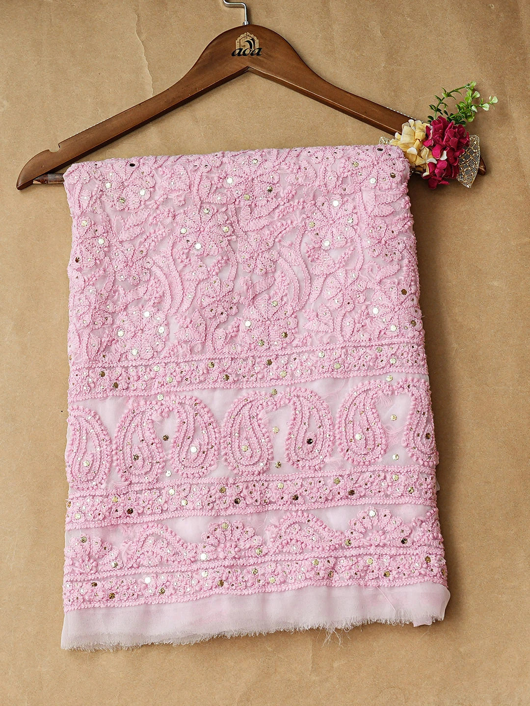 Ada Hand Embroidered Pink Georgette Lucknowi Chikankari Unstitched Kurta 01A779345