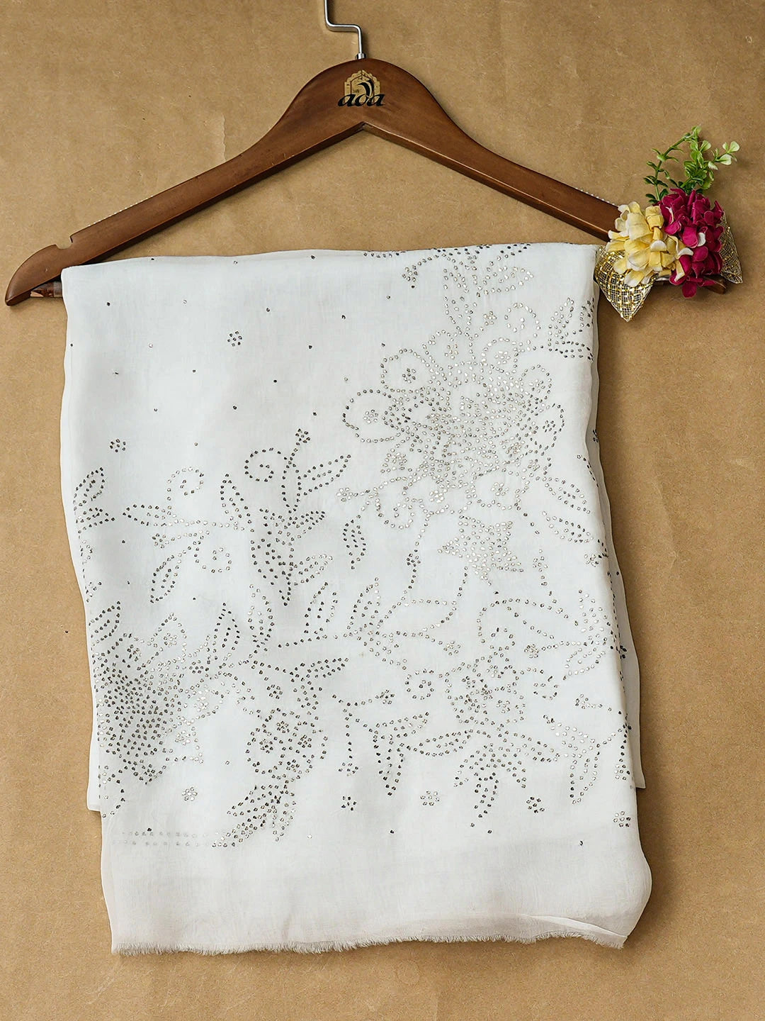 Ada Hand Embroidered White Organza Unstitched Kurta With Muqaish/Mukaish Work 01A202900