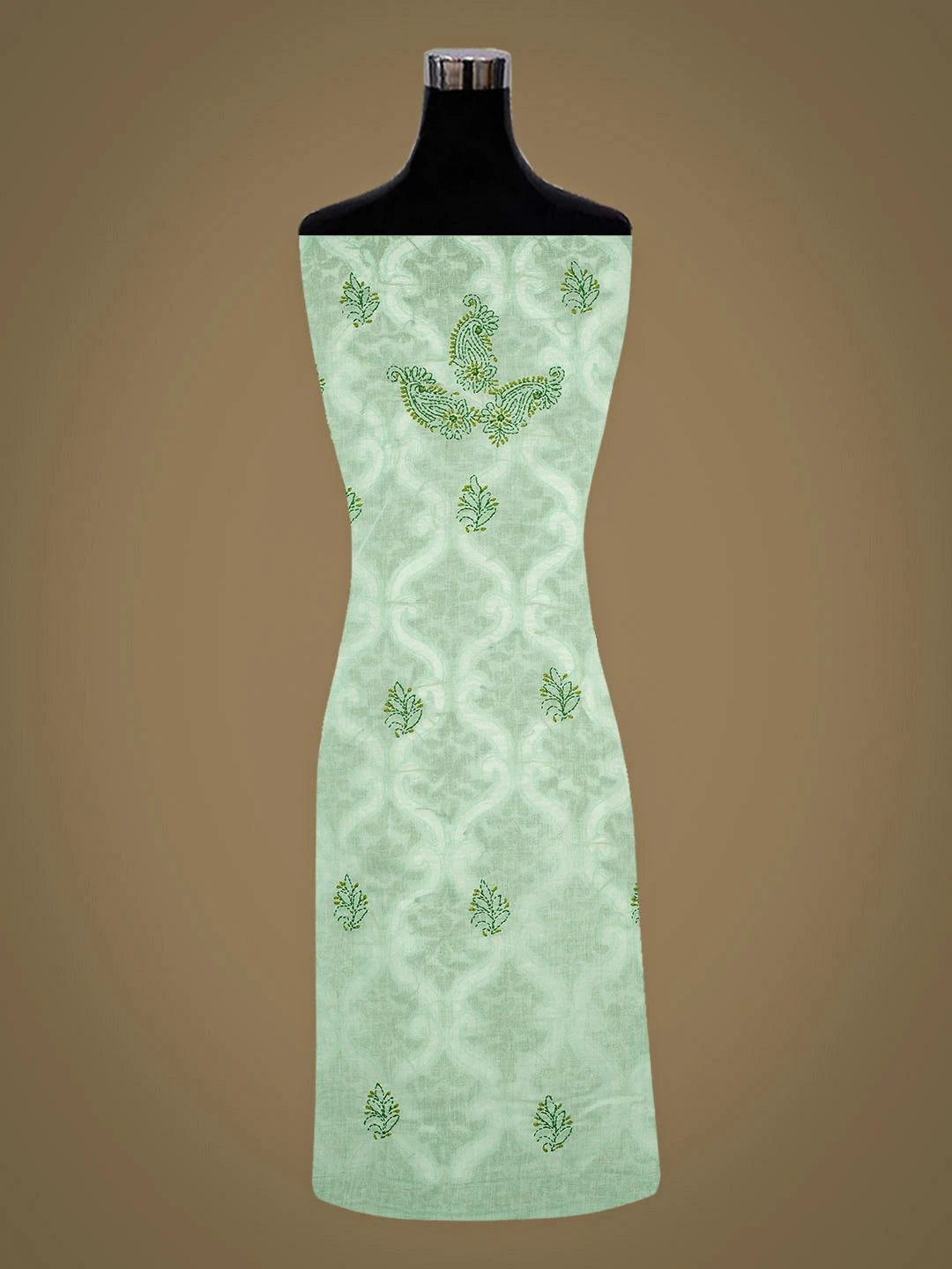 Ada Hand Embroidered Sea Green Cotton lucknowi Chikankari Unstitched Kurta 01A898587
