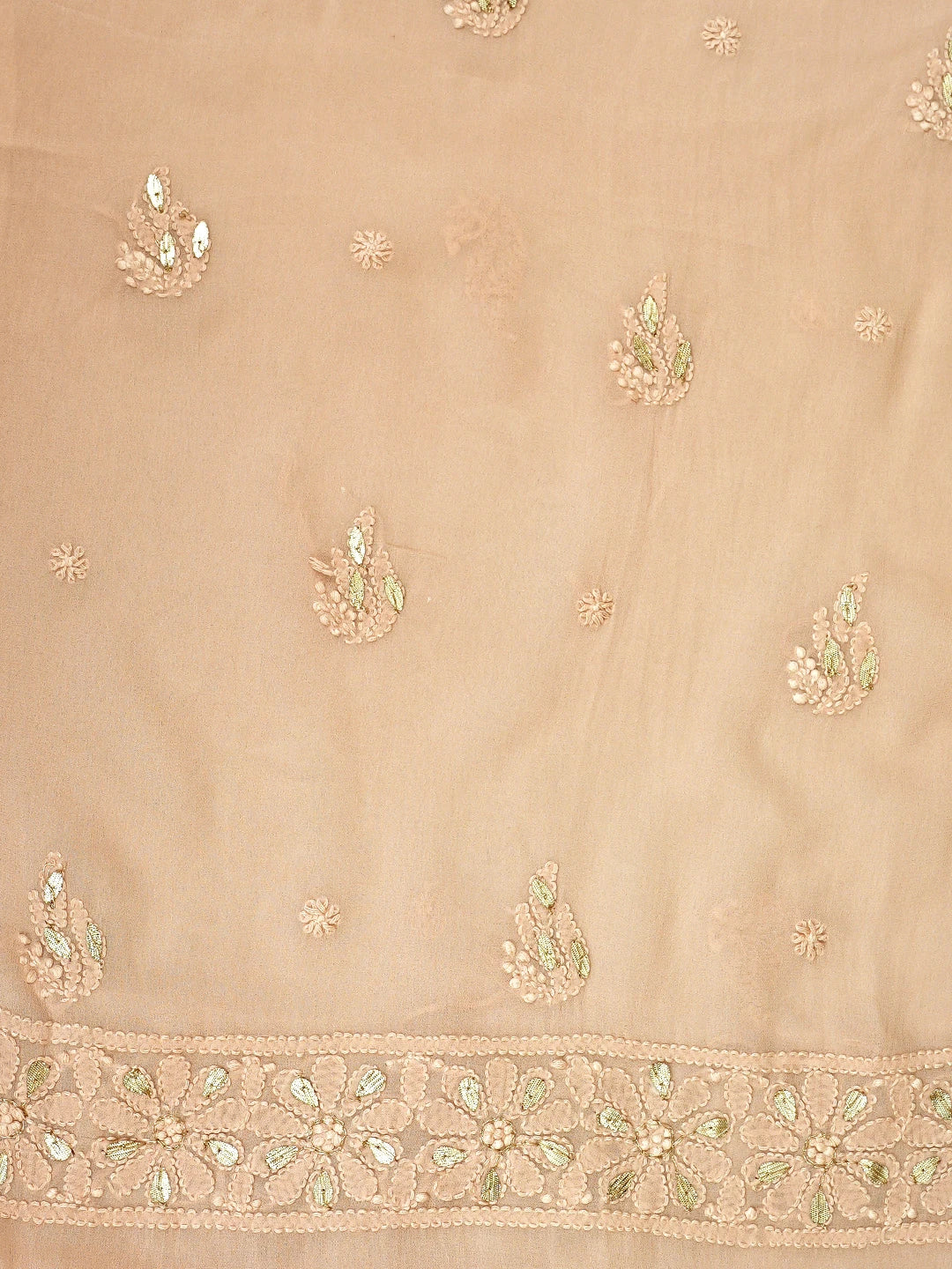 Ada Hand Embroidered Dusty Peach Viscose Georgette Lucknowi Chikankari Unstitched Kurta Dupatta Set With Zari Work 01A944707