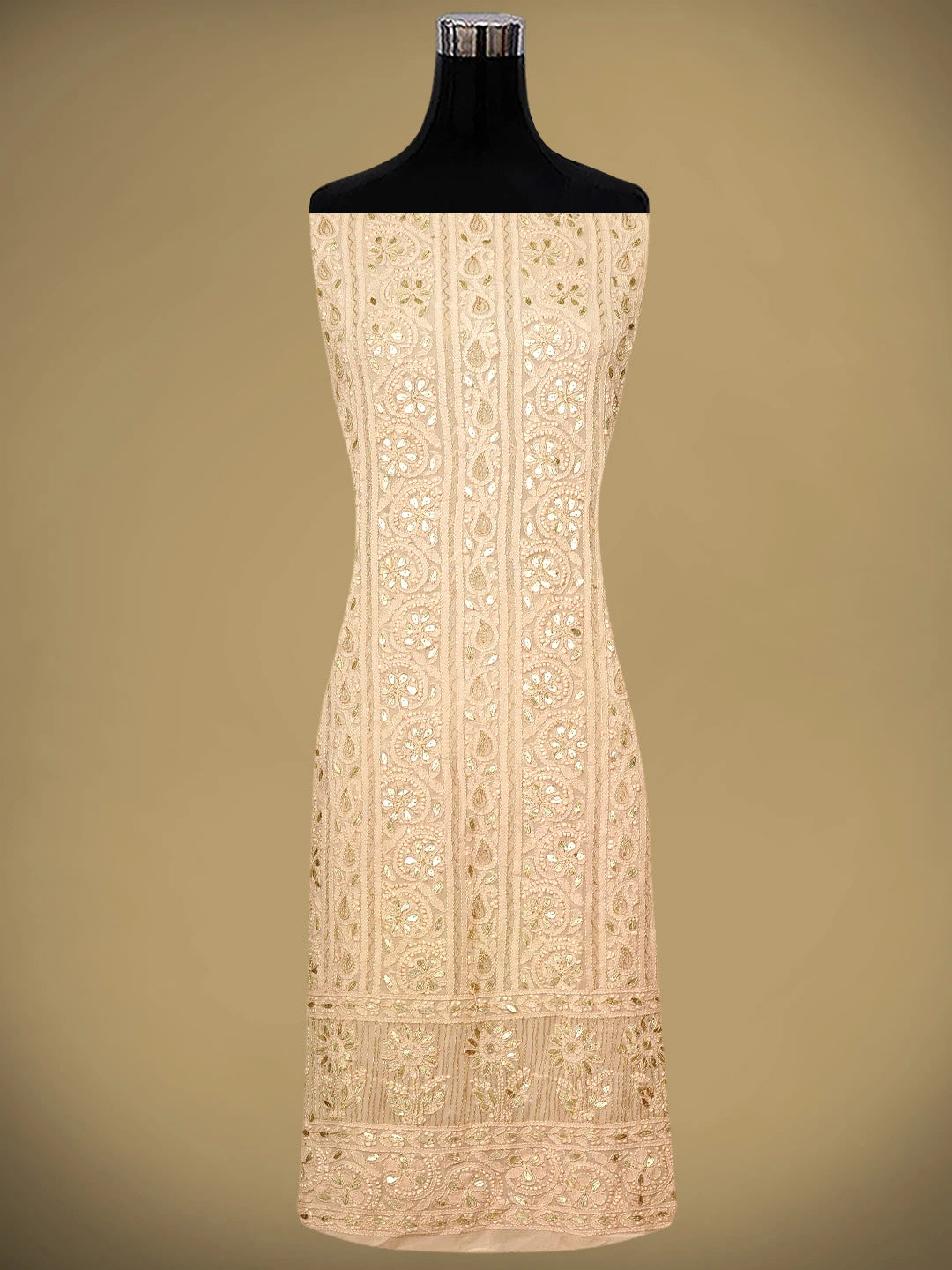 Ada Hand Embroidered Dusty Peach Viscose Georgette Lucknowi Chikankari Unstitched Kurta Dupatta Set With Zari Work 01A944707