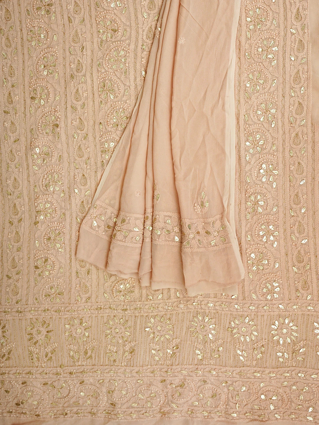 Ada Hand Embroidered Dusty Peach Viscose Georgette Lucknowi Chikankari Unstitched Kurta Dupatta Set With Zari Work 01A944707