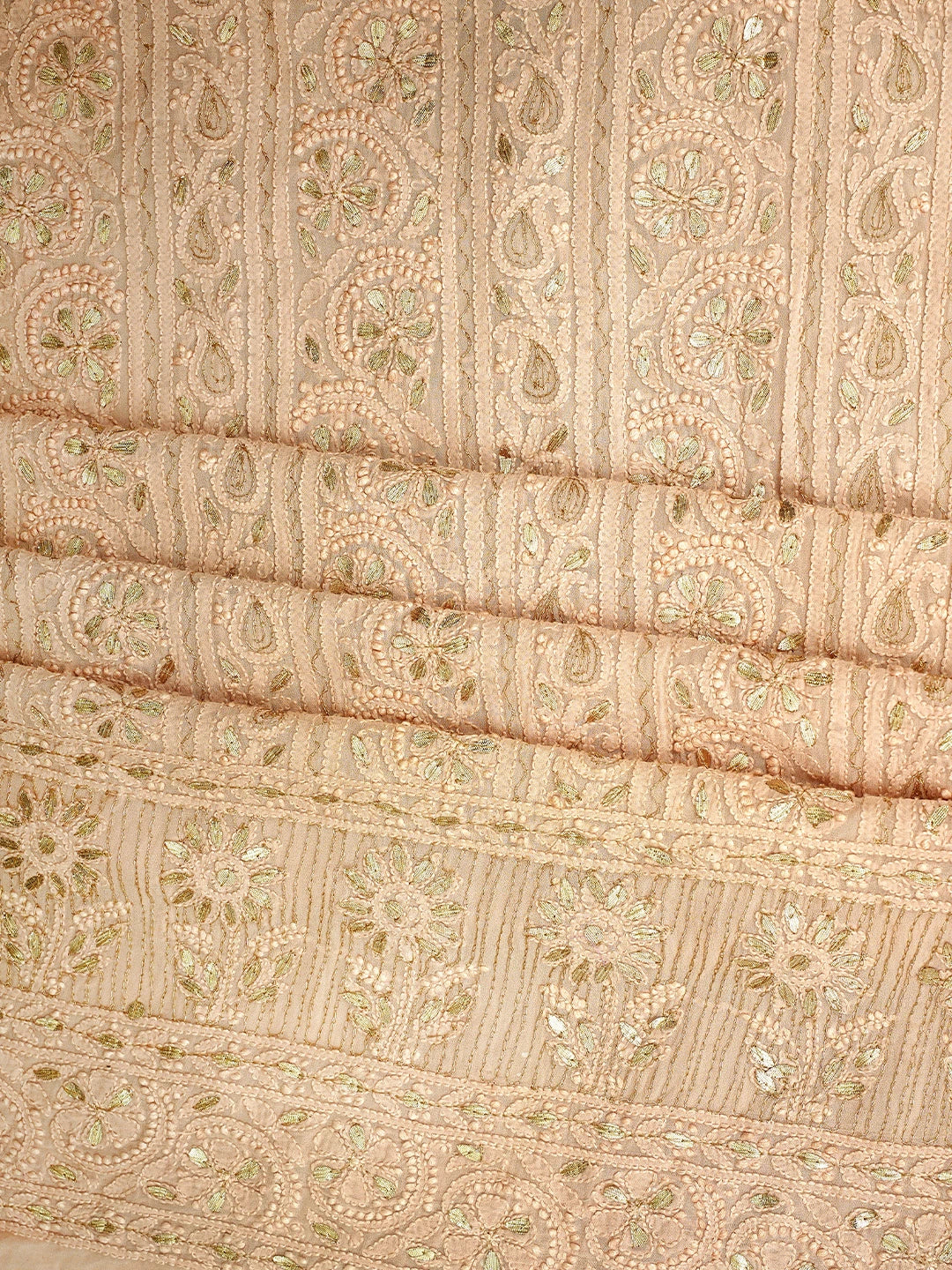 Ada Hand Embroidered Dusty Peach Viscose Georgette Lucknowi Chikankari Unstitched Kurta Dupatta Set With Zari Work 01A944707