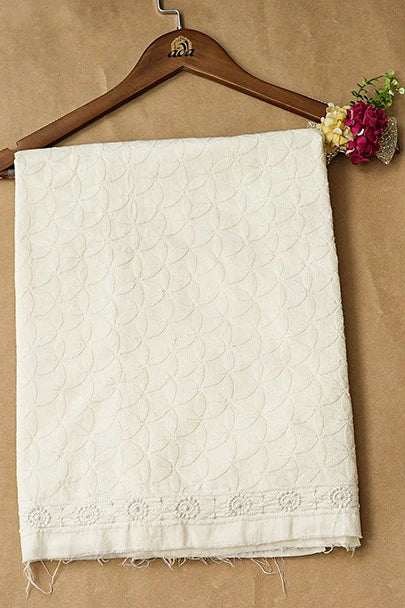 Ada Hand Embroidered Cream Cotton lucknowi Chikankari Unstitched Kurta A313979