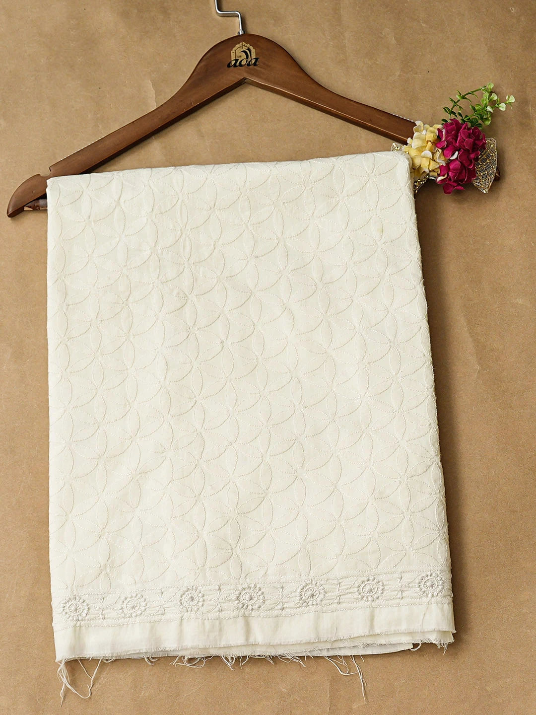 Ada Hand Embroidered Cream Cotton lucknowi Chikankari Unstitched Kurta A313979