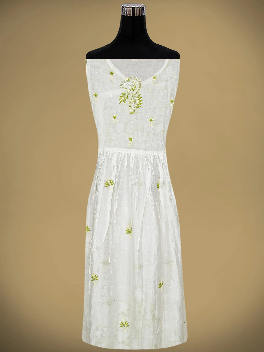 Ada Hand Embroidered Beige Chanderi Lucknowi Chikankari Semi-stitched Kurta Dupatta Set With Cutdana Work 01A913340