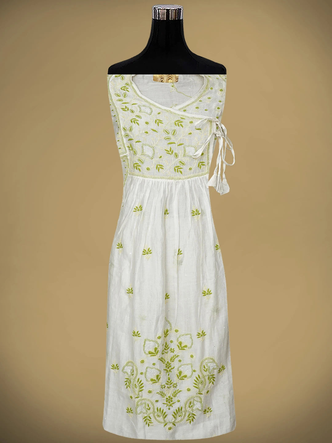 Ada Hand Embroidered Beige Chanderi Lucknowi Chikankari Semi-stitched Kurta Dupatta Set With Cutdana Work 01A913340