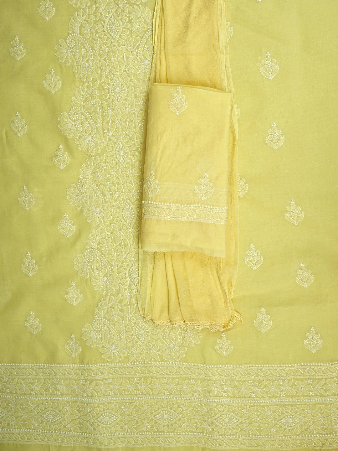 Ada Hand Embroidered Lemon Cotton Lucknowi Chikankari Unstitched Suit Piece 01A960237