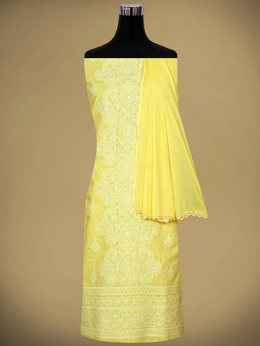 Ada Hand Embroidered Lemon Cotton Lucknowi Chikankari Unstitched Suit Piece 01A960237