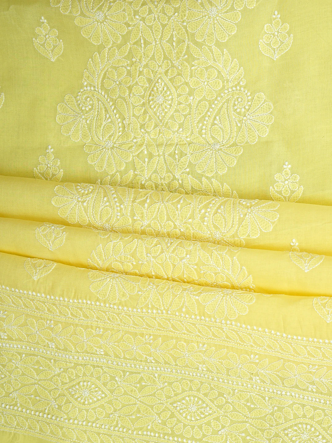 Ada Hand Embroidered Lemon Cotton Lucknowi Chikankari Unstitched Suit Piece 01A960237