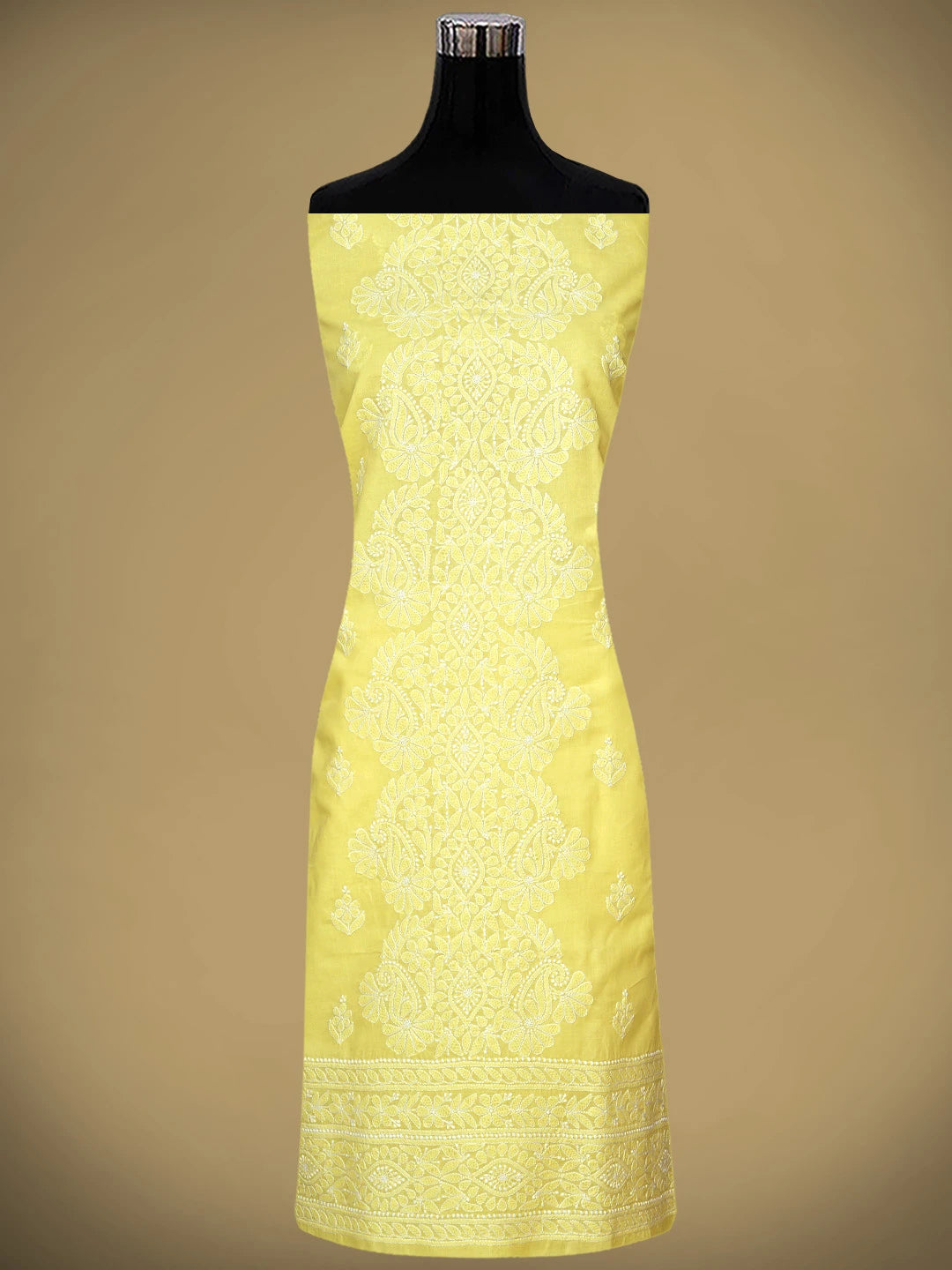 Ada Hand Embroidered Lemon Cotton Lucknowi Chikankari Unstitched Suit Piece 01A960237