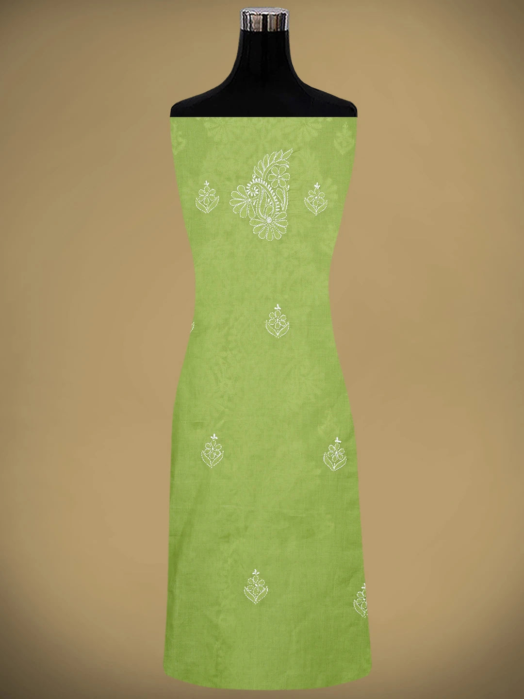 Ada Hand Embroidered Green Cotton Lucknowi Chikankari Unstitched Suit Piece 01A960238