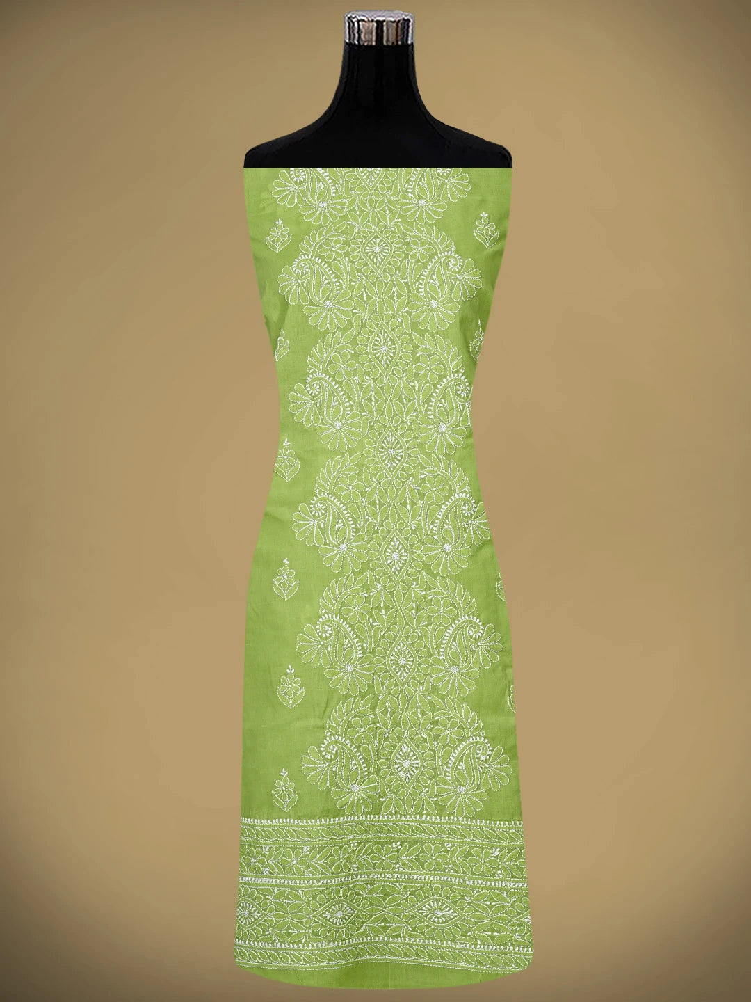 Ada Hand Embroidered Green Cotton Lucknowi Chikankari Unstitched Suit Piece 01A960238