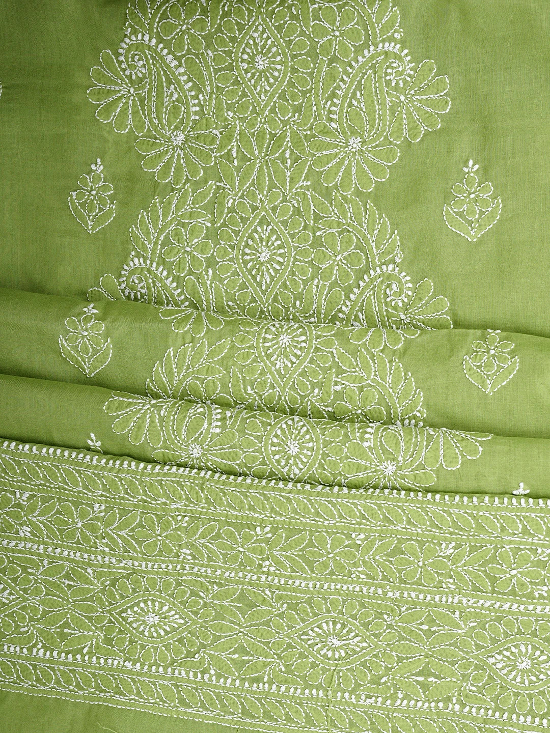 Ada Hand Embroidered Green Cotton Lucknowi Chikankari Unstitched Suit Piece 01A960238