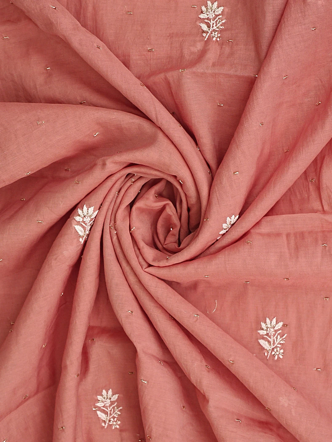 Ada Hand Embroidered Dusty Peach Chanderi Lucknowi Chikankari Unstitched Kurta Dupatta Set with Cutdana Work 01A818432