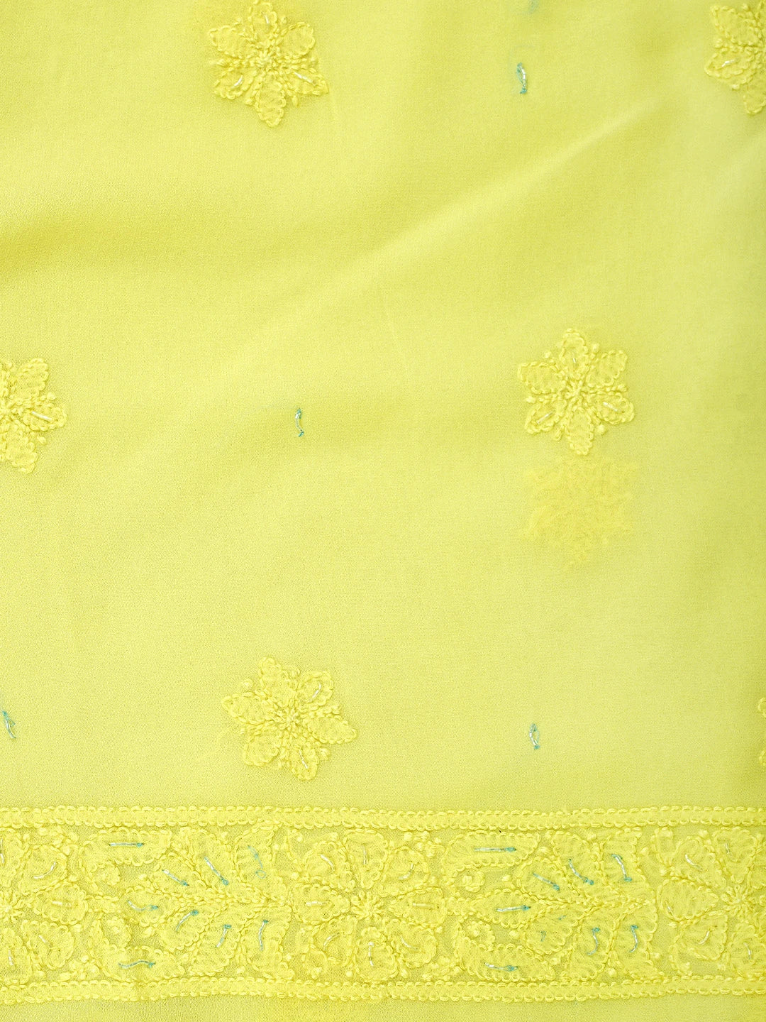 Ada Hand Embroidered Lemon Viscose Georgette Lucknowi Chikankari Unstitched Kurta Dupatta Set With Cutdana Work 01A816527