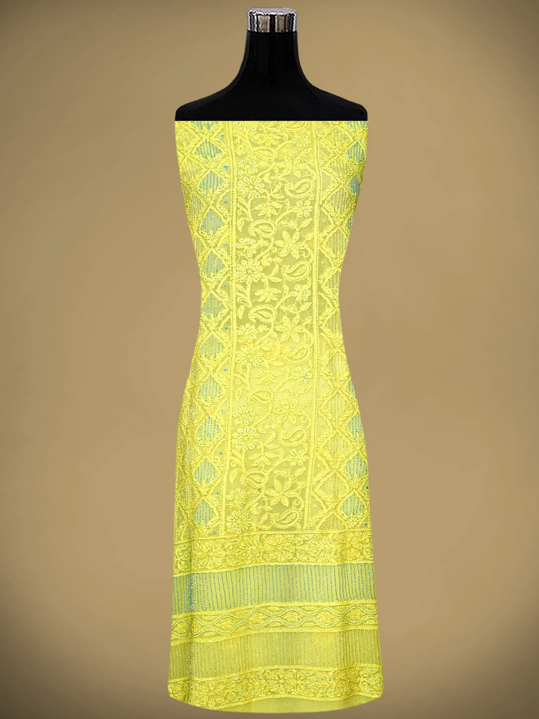 Ada Hand Embroidered Lemon Viscose Georgette Lucknowi Chikankari Unstitched Kurta Dupatta Set With Cutdana Work 01A816527