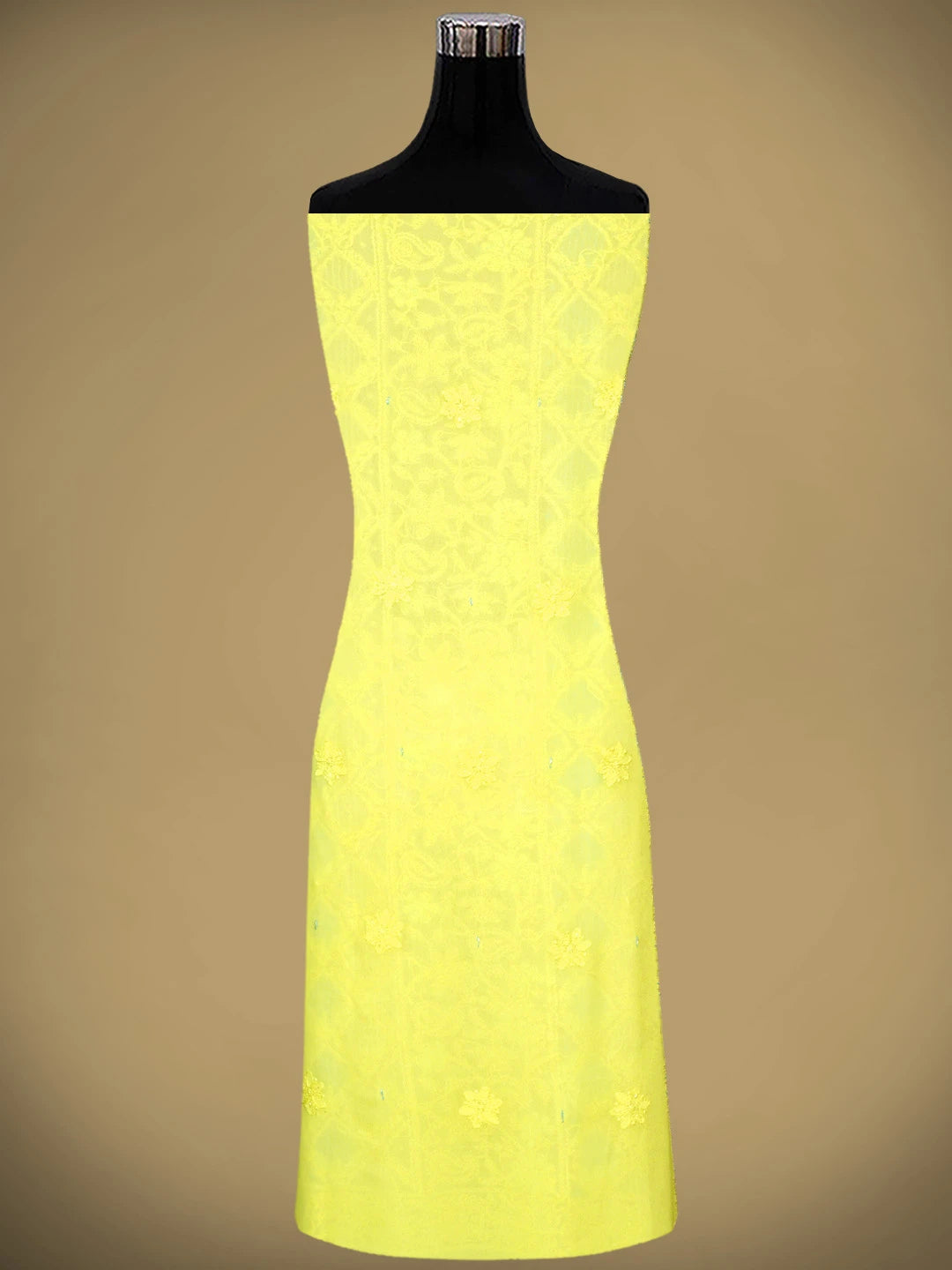 Ada Hand Embroidered Lemon Viscose Georgette Lucknowi Chikankari Unstitched Kurta Dupatta Set With Cutdana Work 01A816527
