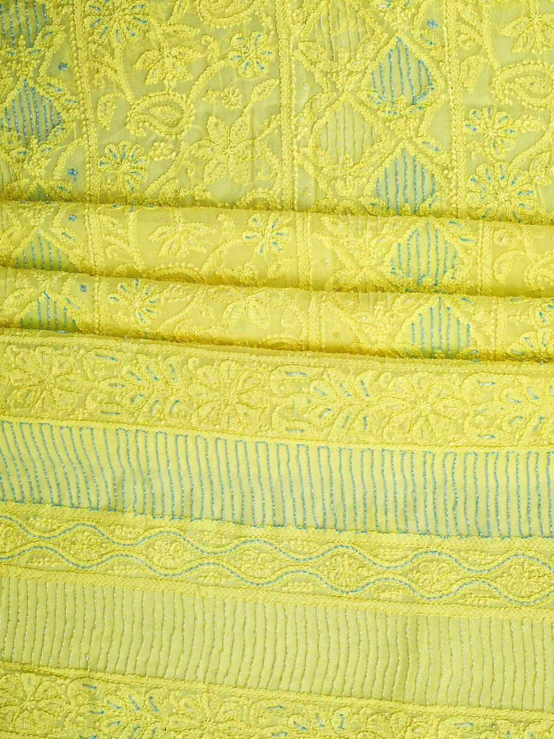 Ada Hand Embroidered Lemon Viscose Georgette Lucknowi Chikankari Unstitched Kurta Dupatta Set With Cutdana Work 01A816527