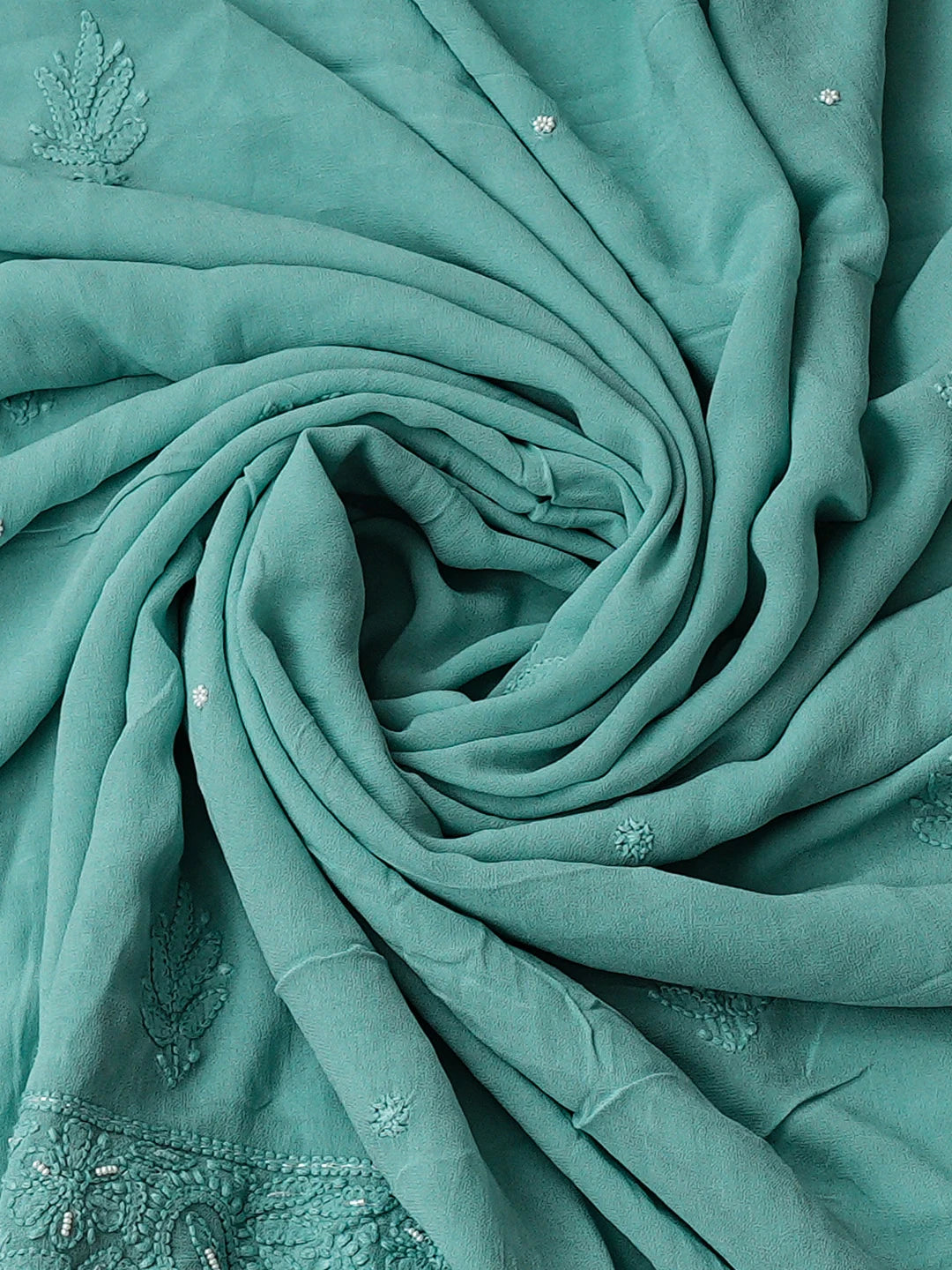Ada Hand Embroidered Sea Green Viscose Georgette lucknowi Chikankari Unstitched Kurta Dupatta Set With Cutdana Work 01A944702