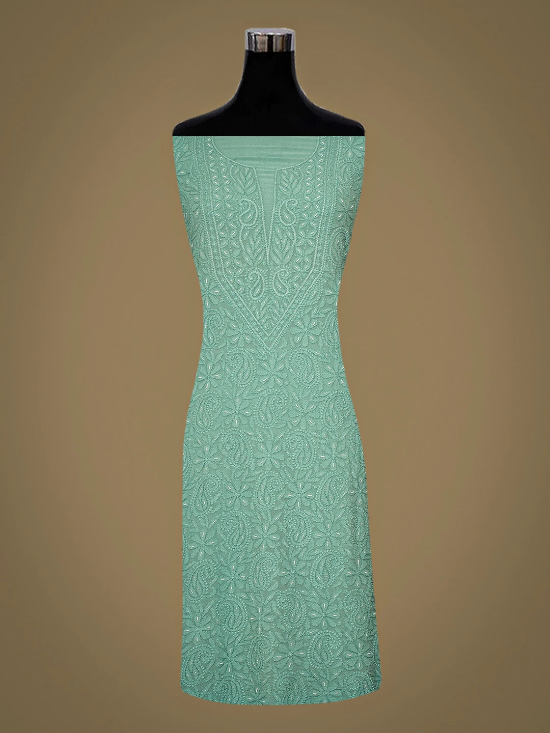Ada Hand Embroidered Sea Green Viscose Georgette lucknowi Chikankari Unstitched Kurta Dupatta Set With Cutdana Work 01A944702