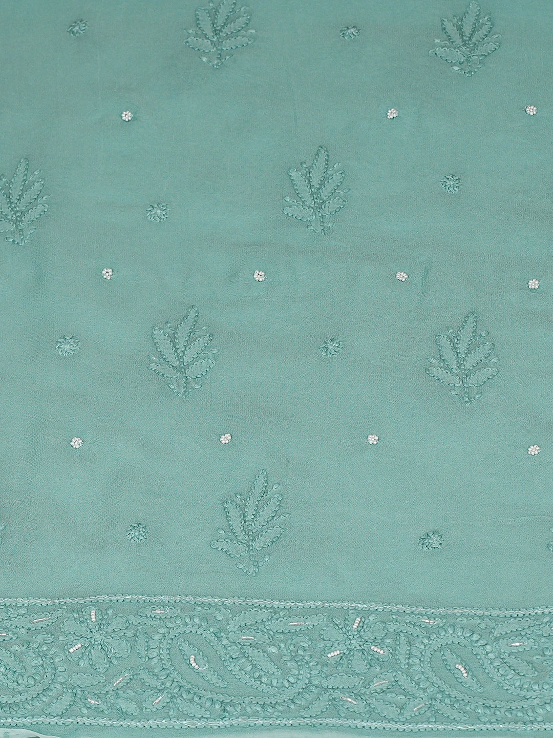 Ada Hand Embroidered Sea Green Viscose Georgette lucknowi Chikankari Unstitched Kurta Dupatta Set With Cutdana Work 01A944702
