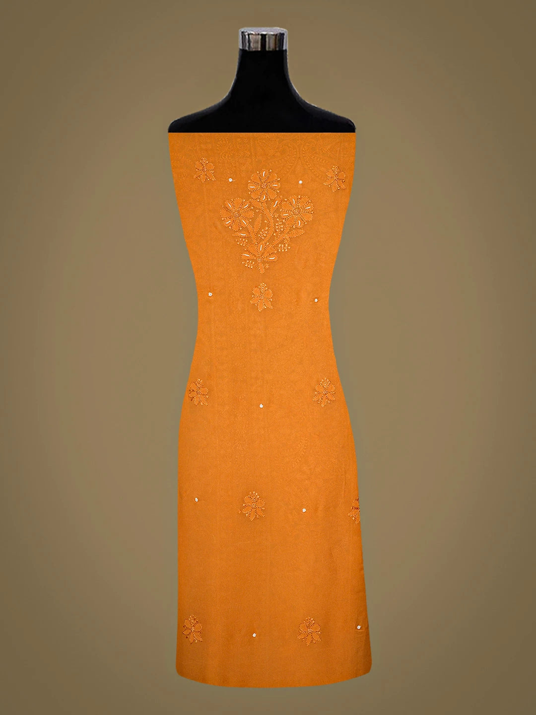Ada Hand Embroidered Mustard Viscose Georgette lucknowi Chikankari Unstitched Kurta Dupatta Set With Cutdana Work 01A933561