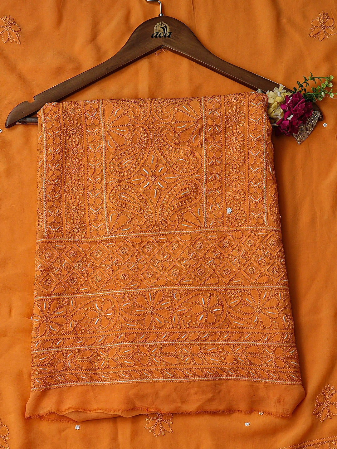 Ada Hand Embroidered Mustard Viscose Georgette lucknowi Chikankari Unstitched Kurta Dupatta Set With Cutdana Work 01A933561