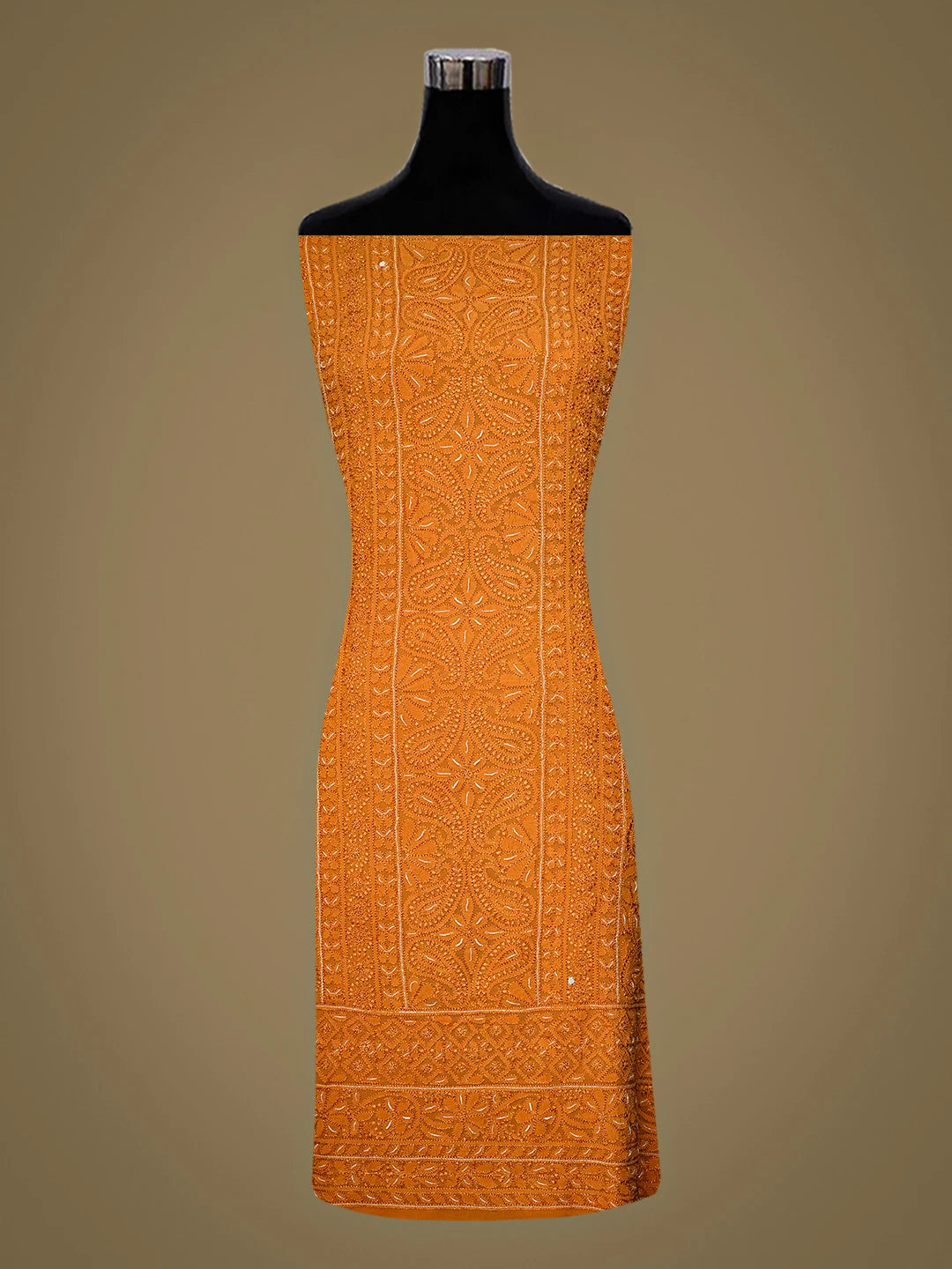 Ada Hand Embroidered Mustard Viscose Georgette lucknowi Chikankari Unstitched Kurta Dupatta Set With Cutdana Work 01A933561