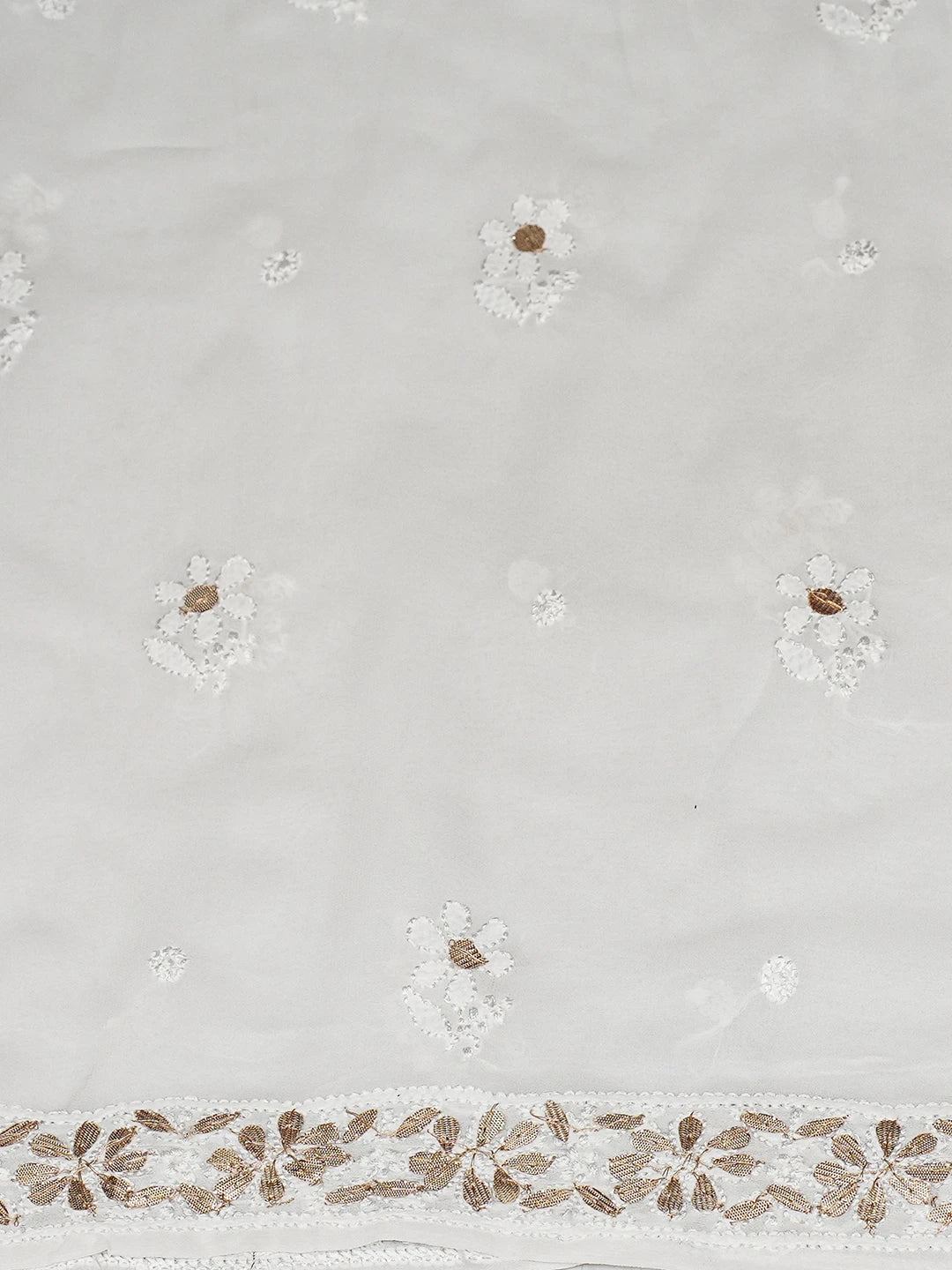 Ada Hand Embroidered White Viscose Georgette lucknowi Chikankari Unstitched Kurta Dupatta Set With Gota Patti Work 01A907349