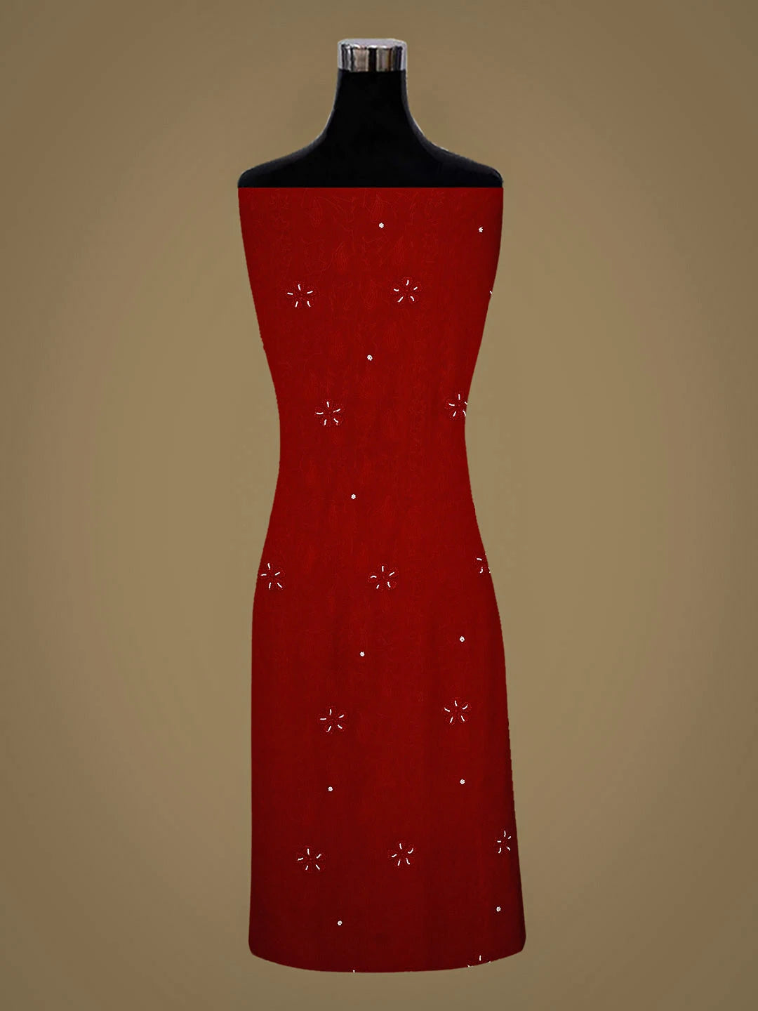 Ada Hand Embroidered Red Viscose Georgette lucknowi Chikankari Unstitched Kurta Dupatta Set With Pearl Work 01A850887