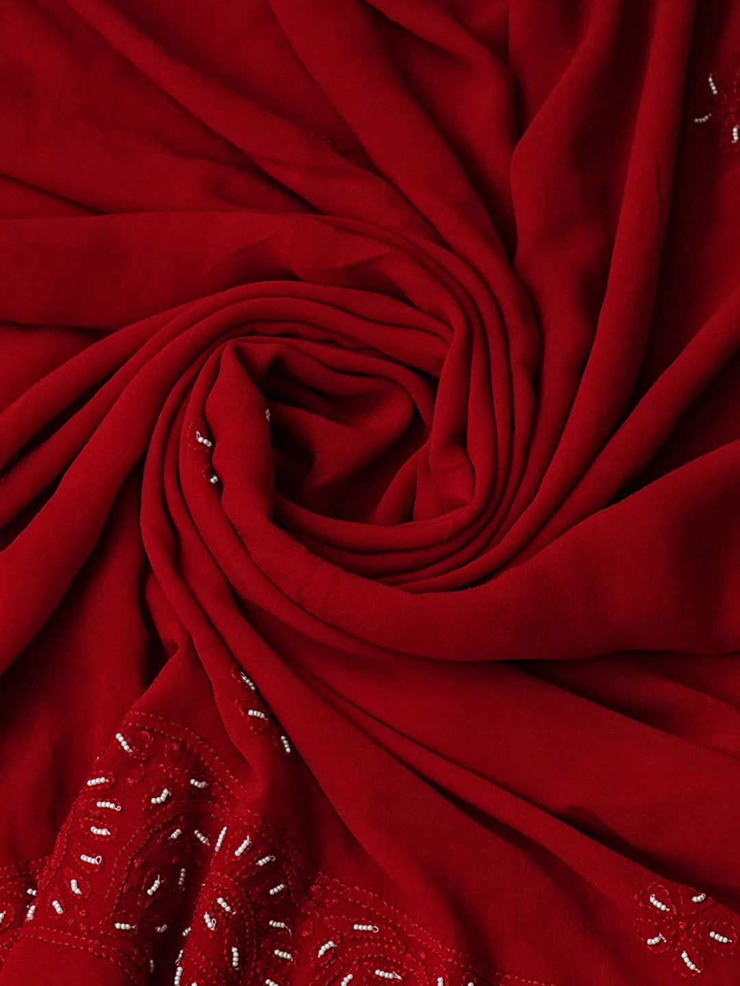 Ada Hand Embroidered Red Viscose Georgette lucknowi Chikankari Unstitched Kurta Dupatta Set With Pearl Work 01A850887