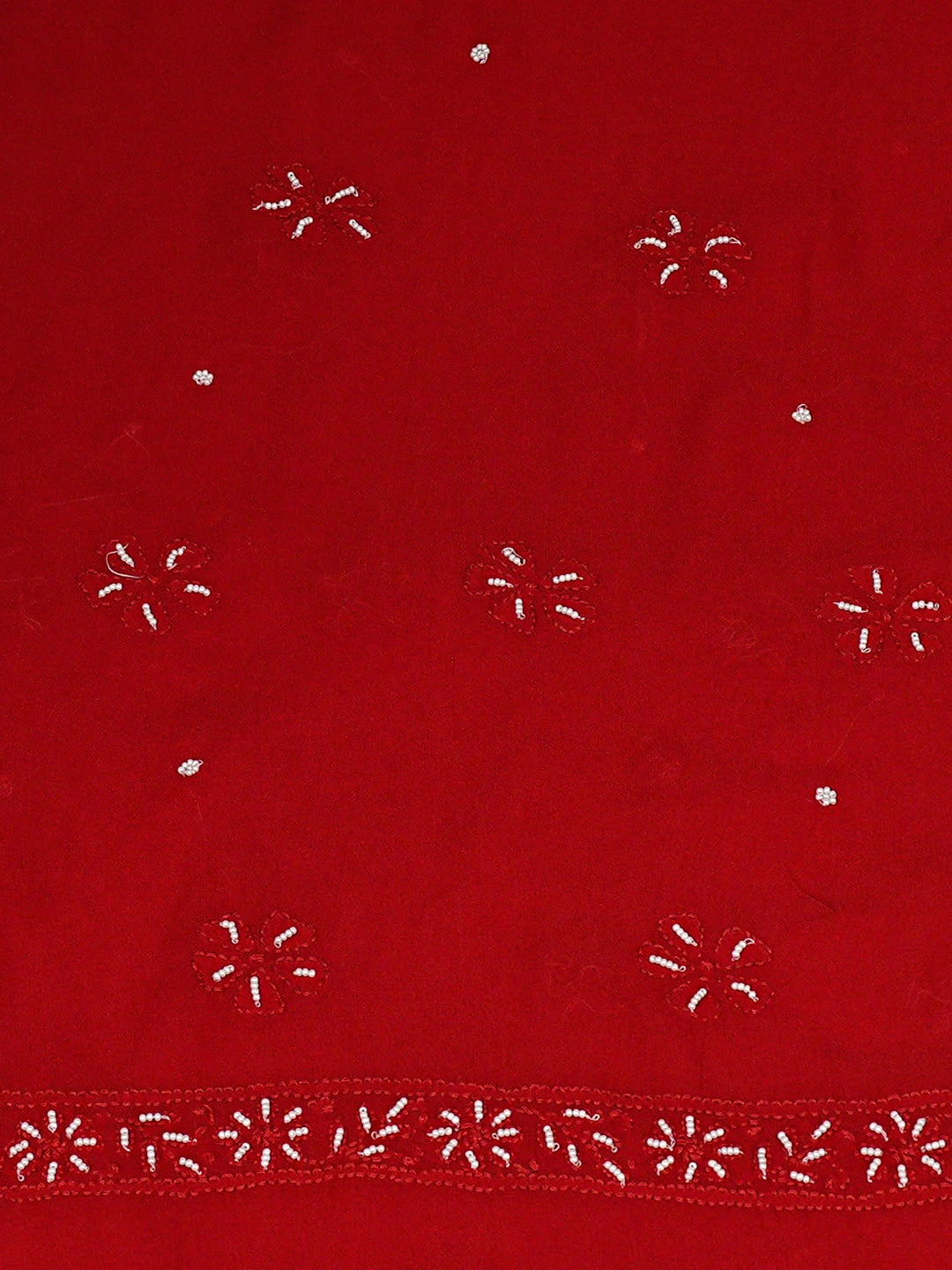 Ada Hand Embroidered Red Viscose Georgette lucknowi Chikankari Unstitched Kurta Dupatta Set With Pearl Work 01A850887