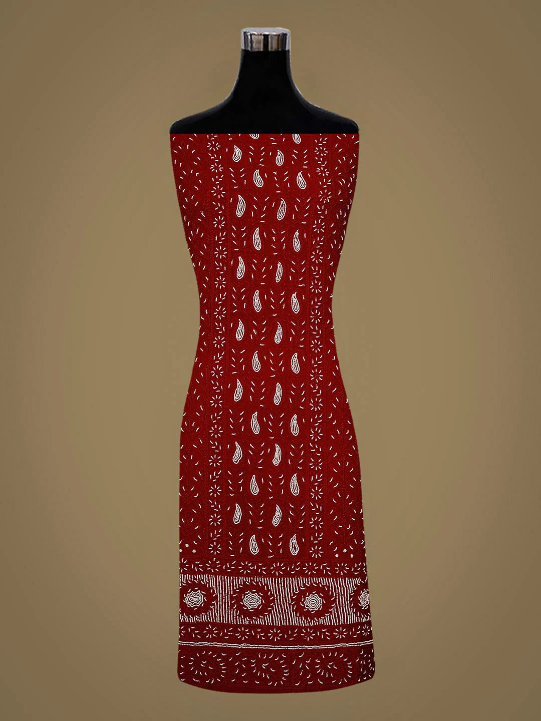 Ada Hand Embroidered Red Viscose Georgette lucknowi Chikankari Unstitched Kurta Dupatta Set With Pearl Work 01A850887