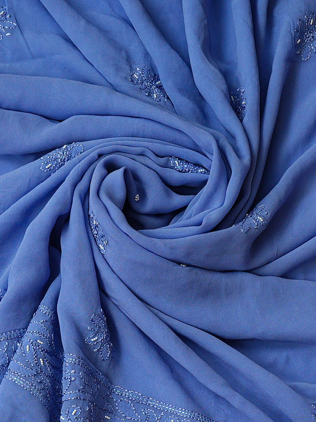 Ada Hand Embroidered Blue Viscose Georgette lucknowi Chikankari Unstitched Kurta Dupatta Set With Pearl Work 01A933556
