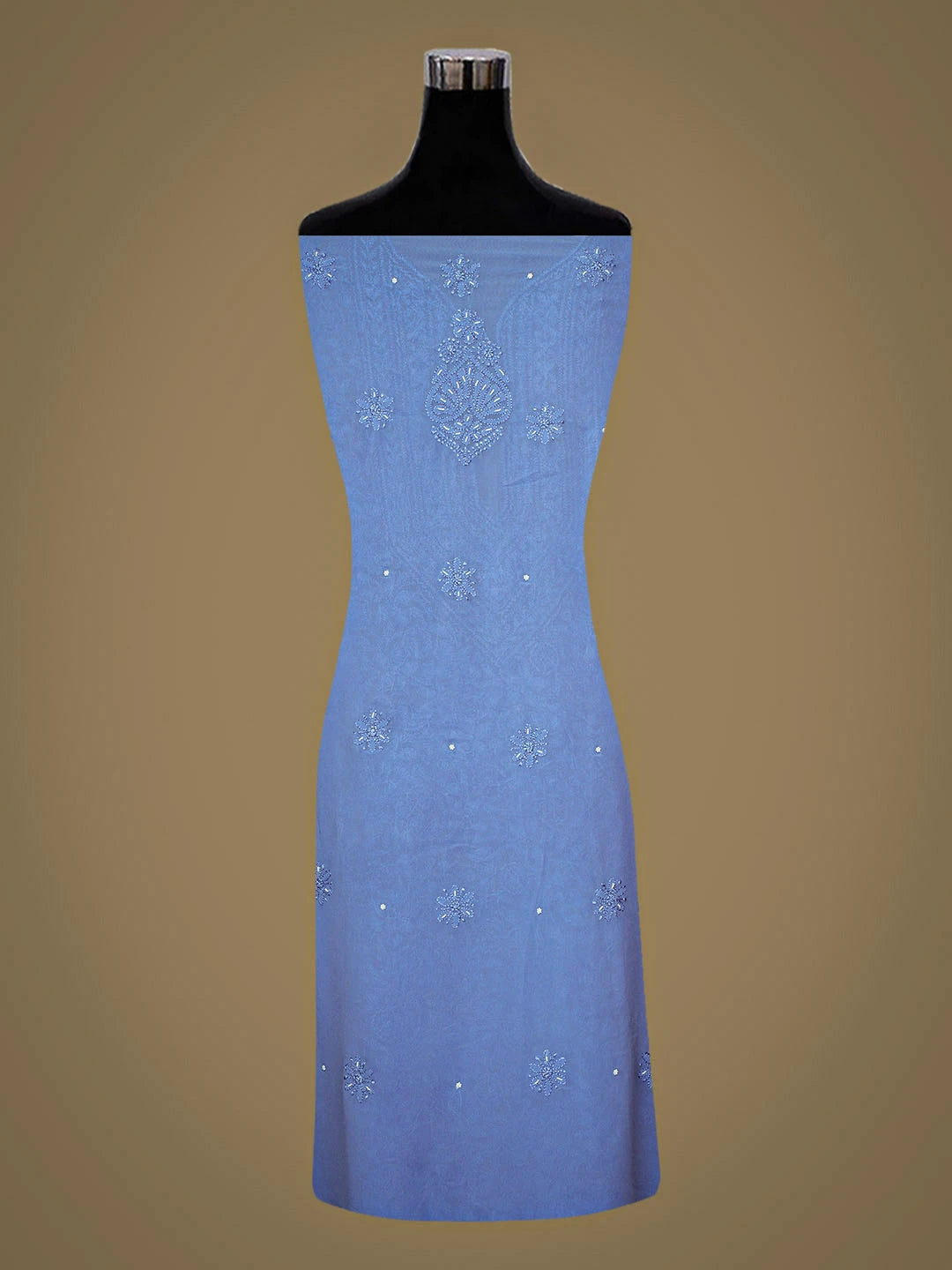 Ada Hand Embroidered Blue Viscose Georgette lucknowi Chikankari Unstitched Kurta Dupatta Set With Pearl Work 01A933556