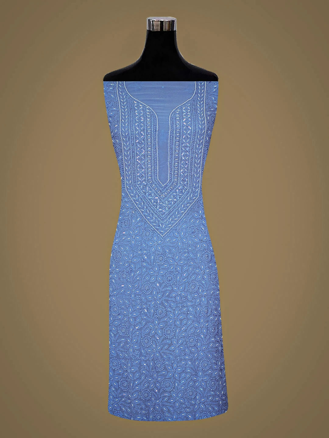 Ada Hand Embroidered Blue Viscose Georgette lucknowi Chikankari Unstitched Kurta Dupatta Set With Pearl Work 01A933556