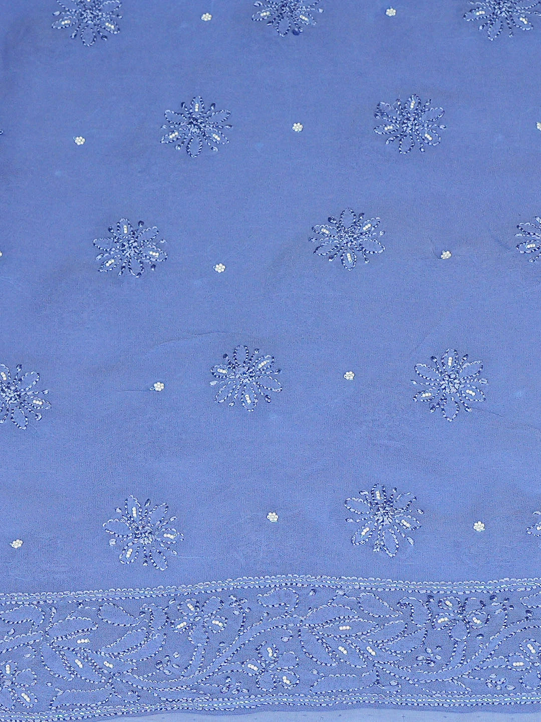 Ada Hand Embroidered Blue Viscose Georgette lucknowi Chikankari Unstitched Kurta Dupatta Set With Pearl Work 01A933556