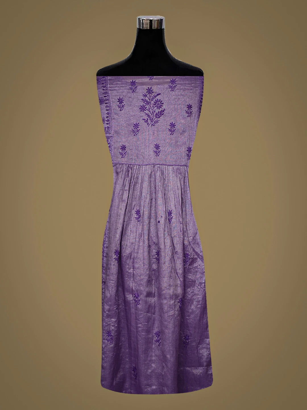 Ada Hand Embroidered Purple Tissue lucknowi Chikankari Semi-stitched Kurta Dupatta Set 01A946077