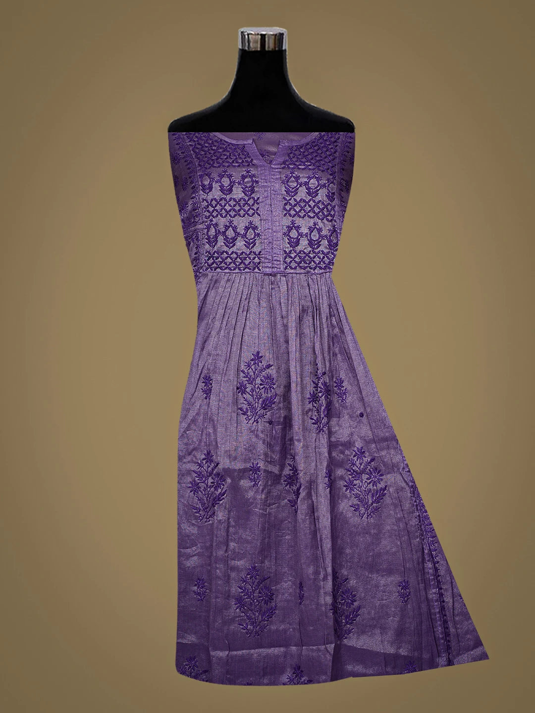 Ada Hand Embroidered Purple Tissue lucknowi Chikankari Semi-stitched Kurta Dupatta Set 01A946077