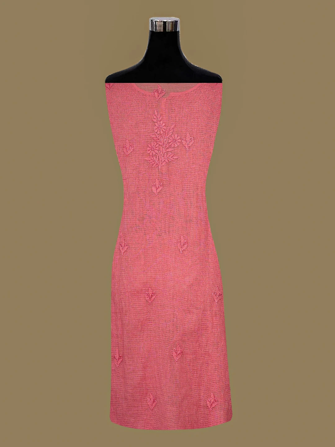 Ada Hand Embroidered Pink Kota lucknowi Chikankari Semi-stitched Kurta Dupatta Set 01A919678